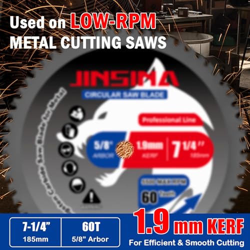 7-1/4" Circular Saw Blade, TCT Metal Cutting Saw Blades with 60T - size: 7-1/4 Inch 60T