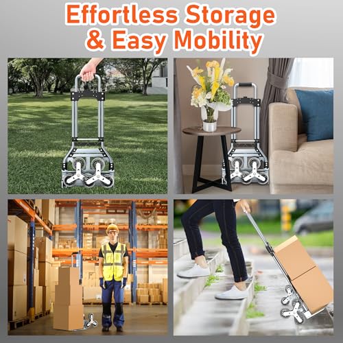 Stair Climbing Cart, 220 LBS Aluminum Stair Climber Dolly, Heavy Duty Folding Hand Truck Dolly with 6 Wheels, Telescoping Handle and Elastic Rope for Home, Moving, Groceries, Warehouse - color: Blcak, size: 180 lbs