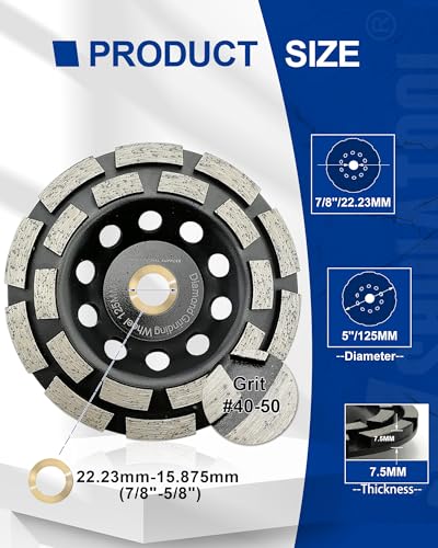 SHDIATOOL 5-Inch Double Row Diamond Grinding Cup Wheel for Concrete - size: 5 Inch, style: Double Rows