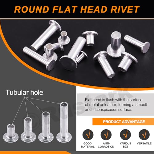 Round Flat Head Rivet Nuts Stud Rivet Semi-Tubular Silver Tone for Household Automobile Industry (M3 M4 M5 M6)