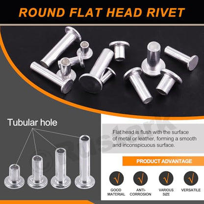 Round Flat Head Rivet Nuts Stud Rivet Semi-Tubular Silver Tone for Household Automobile Industry (M3 M4 M5 M6)