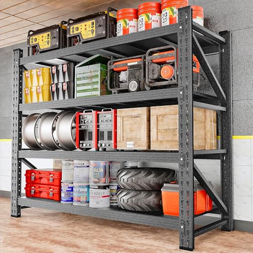Set of 2 48" Wide Heavy Duty Garage Shelving Units,3000LBS 24 Deep Storage Shelves,Metal Garage Shelves,Large Storage Rack,Steel Shelf,Industrial Shelving for Shop,Warehouse,48" W x 24" D x 70" H - color: Matte Black, size: 96"Wx24"Dx70"H