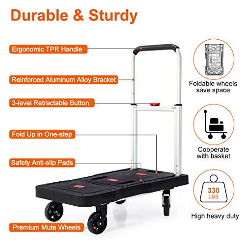 Folding Hand Truck Platform Truck 330 Lb Heavy Duty Dolly Cart