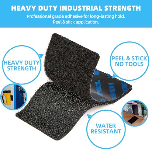 Heavy Duty Hook & Loop Strips with Adhesive, Black, 4”x 2”, 12 Sets - color: 4 X 2 in, 12 Sets, size: Sheets