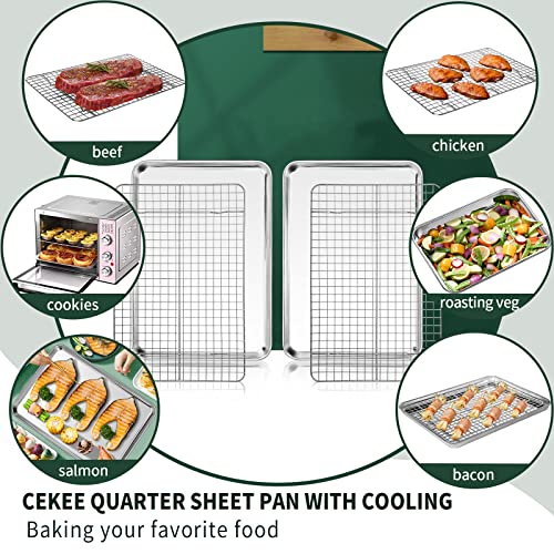 Quarter Sheet Pan with Cooling Rack Set [2 Baking Sheets + 2 Baking Racks], CEKEE Stainless Steel Cookie Sheets for Baking and Wire Rack - Rust & Warp Resistant & Nonstick, Size 12 x 9.8 x 1 Inch - size: 12*10*1Inch
