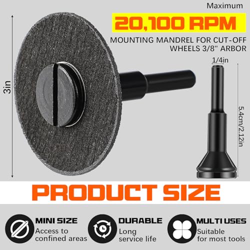 Lasnten 3 Inch 50 Pack Die Grinder Cut-Off Wheels with 1/4" Arbor Mandrel - size: 3 Inch