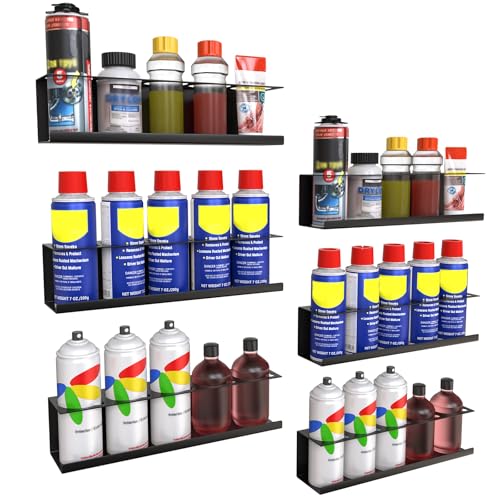 Riciakik 6 Pack Spray Bottle Holder Wall-Mounted, Aerosol Spray Can Holder Storage Rack, Heavy-Duty Paint Bottle Organizer with 30 Holes, Steel Black Spray Rack for Garage, Shop, Home or Tool Trailer - color: Black, size: 6 Pack