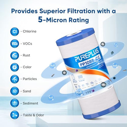PUREPLUS 5 Micron 10"x4.5" Whole House Sediment & Carbon Water Filter,3PACK - size: 3 Count (Pack of 1), style: Sediment & Carbon Block