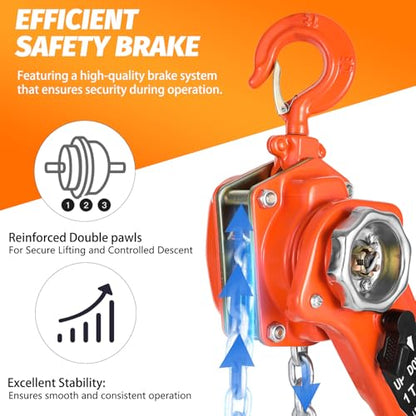 Lever Chain Hoist 1 Ton 2205LBS Capacity,10FT Lift Come Along,Manual Ratchet Chain Puller Hoist with 2 Hooks for Building Garages Warehouse Automotive Machinery