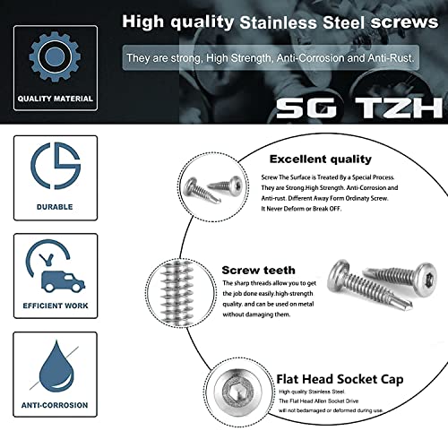 #12 x 5/8" Sheet Metal Screws 100Pcs 410 Stainless Steel Flat Head Socket Cap Screws, Tek Screws Allen Socket Drive Screws Fast Self Tapping Screws by SG TZH - size: #12 x 5/8"
