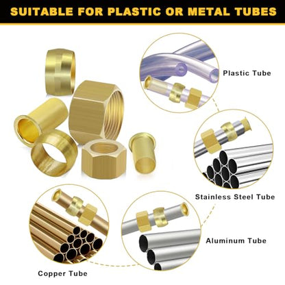 Siptenk 255PCS Brass Compression Sleeves Ferrules Inserts Nuts Fittings - color: 255PCS Sleeves Ferrules Inserts Nuts