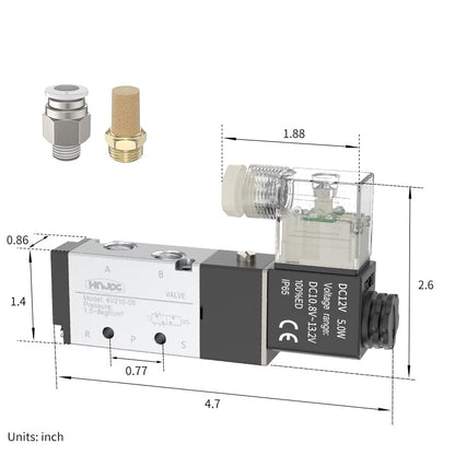 4V210-08 5/2 Way Pneumatic Solenoid Valve, 12V DC Single Solenoid Pilot Operated, Electric Air Control Valve for Air Cylinders, Automation (4V210-08 DC12V) - color: /DC12V