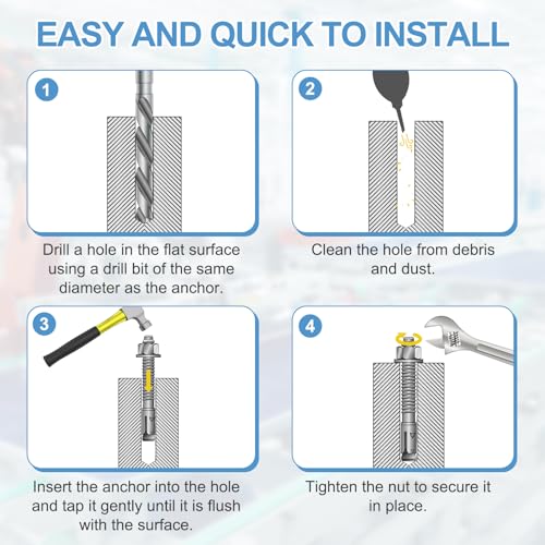 MECCANIXITY 5 Pcs Wedge Anchors, 5/8" x 5" Stainless Steel Concrete Anchors Bolts, Heavy Duty Standard Fastener for Cement Wall Base Bracket (Include Washers Nuts, Silver Tone) - size: 5/8" x 5"