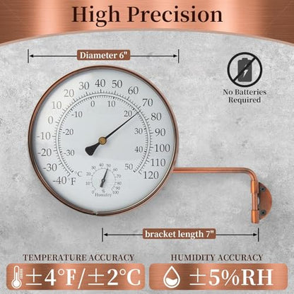 6-Inch Brass Outdoor Thermometer & Humidity Gauge, Swivel Mount