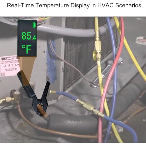 Clamp On Wireless Temperature Probe – High Accuracy Pipe Thermometer Meter for HVAC, Refrigeration & AC Systems, Range -58°F to 302°F, Battery-Powered, Easy-Read Display with Backlight