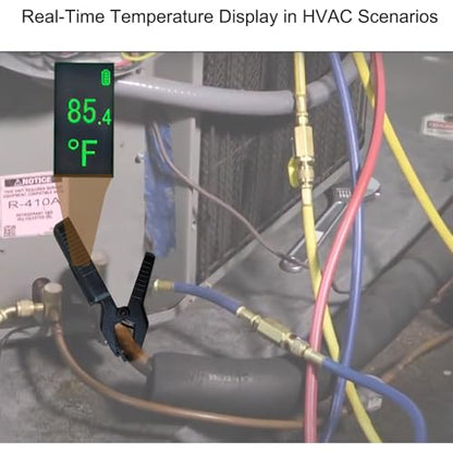 Clamp On Wireless Temperature Probe – High Accuracy Pipe Thermometer Meter for HVAC, Refrigeration & AC Systems, Range -58°F to 302°F, Battery-Powered, Easy-Read Display with Backlight