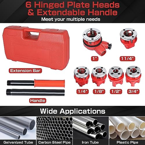 Yaegoo Ratchet Pipe Threader Kit with 6 Dies, 1/4" 3/8" 1/2" 3/4" 1" 1-1/4"