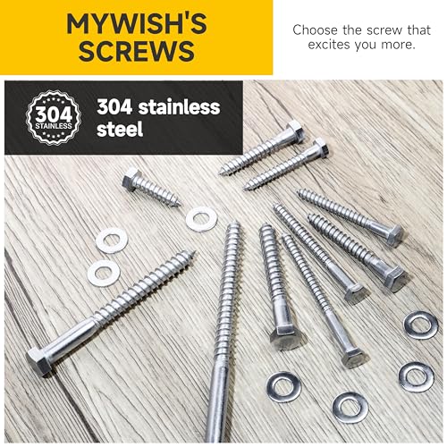 MYWISH (20Sets) 1/4" x 2-1/2" Hex Head Lag Bolts, Heavy Duty Lag Screws with Washers, 304 Stainless Steel Bolts 18-8, Lag Screws Wood Screws, Partial Thread Bright Finish, 1/4 Bolt - size: 1/4 x 2-1/2" (20 set)