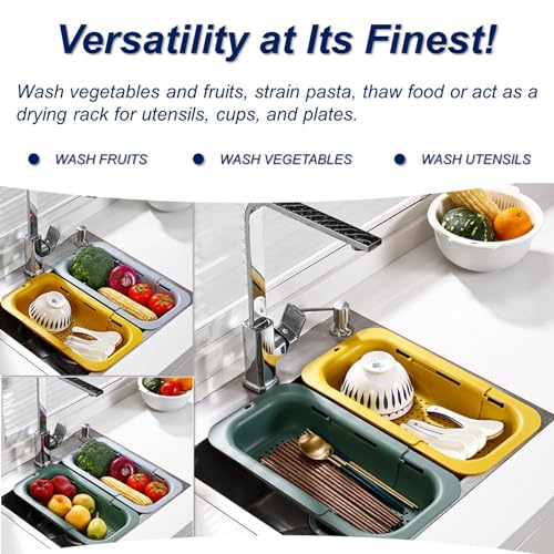Extendable Sink Colander Strainer Basket - Wash Vegetables and Fruits, Drain Cooked Pasta and Dry Dishes - Adjustable Over the Sink Colander Collapsible Drainer Basket -Gray - color: Gray