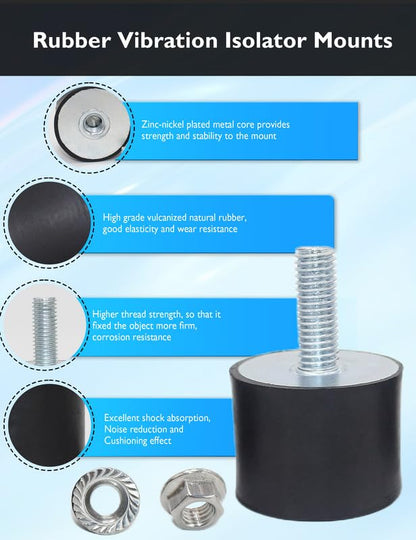 EASYEAH M12 Rubber Vibration Isolator Mounts Single Stud Shock Absorber - size: VD-M12x37-60x50