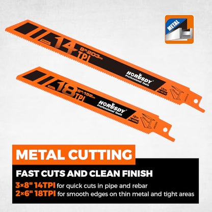 HORUSDY 10-Piece Reciprocating Saw Blades Set with Storage Case, 6" 8" & 9" Wood & Metal Cutting Blades, Bi-Metal and High Carbon Steel Saw Blades for Fast, Clean, and Durable Cutting - style: 10-Pc 6", 8", 9" Bi-Metal Mix
