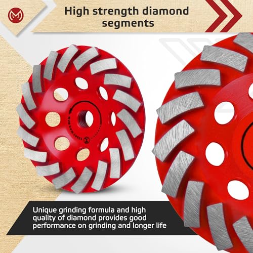 Diamond Grinding Wheel 4 1/2 inch for Angle Grinder, Concrete Grinding Wheel 18 Segments, Cup Grinding Wheel, Turbo Row Diamond Cup Wheel for Grinding Concrete, Cement, Masonry - Medium Bond