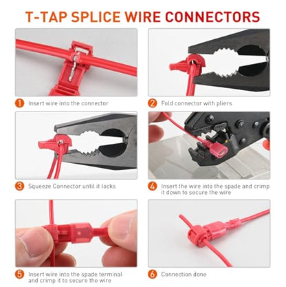 Nilight 120PCS/60 Pairs Red T-Tap Quick Splice Disconnect Wire Terminals - size: 120Pcs 22-16AWG