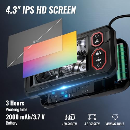 WORKPRO 4.3" Endoscope Camera with Light, 1920P HD Dual Lens Borescope