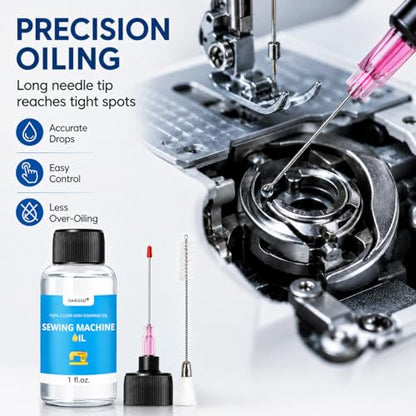 1oz Fine Light Sewing Machine Oil Cleaning Kit w/ 1.5" Needle Tip & Brush - size: 1oz