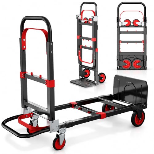 LDHTHOPI 3 in 1 Convertible Hand Truck Dolly, 600Lbs Convertible Dolly Cart - color: Red