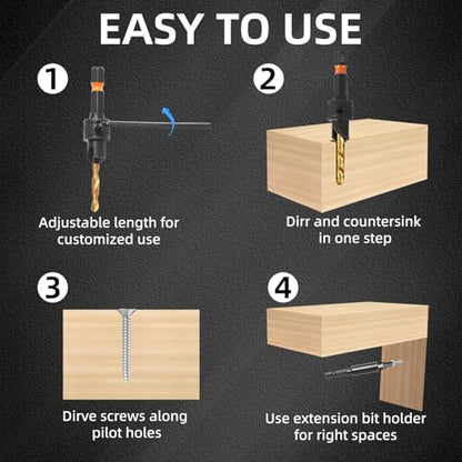 12Pcs HSS Adjustable Countersunk Drill Bits for Woodworking