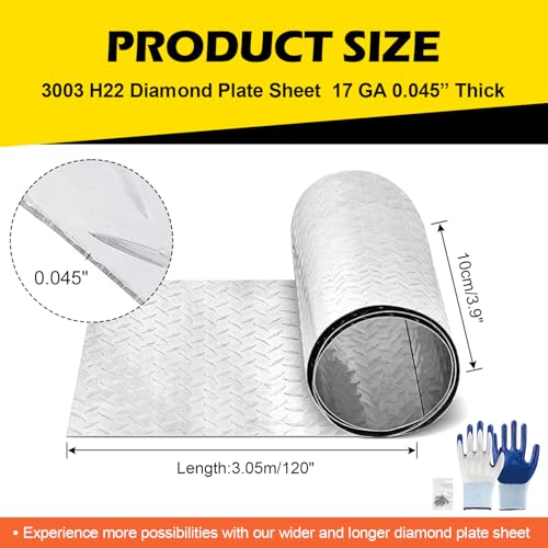 Diamond Plate Aluminum Sheet – 3003 H22, 17GA 0.045" Thick, Heavy-Duty Aluminum Sheet Metal 4" x 120", Rust-Resistant Metal Panel for Kitchen, Bathroom, Walk-in Refrigerators, Trailers & DIY Projects - size: 4" x 120"