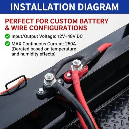 12V 150A Power Distribution Block, 2PCS 5/16 Inch Single Stud M8 Terminal Bus Bar, DC Battery Junction Post for Auto Boat Marine Solar System Positive Negative Connection