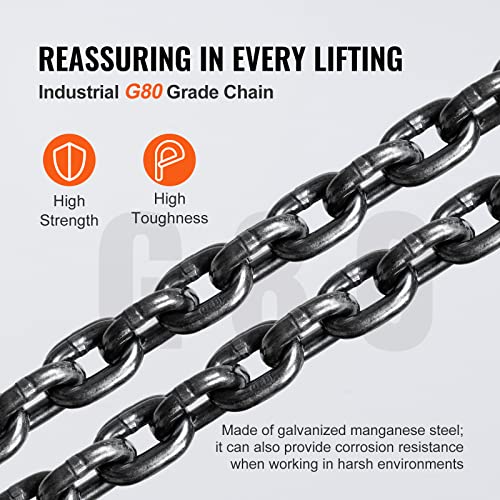 VEVOR Hand Chain Hoist, 1 Ton 2200 lbs Capacity 20 FT Come Along, G80 Galvanized Carbon Steel with Double-Pawl Brake, Auto Chain Leading & 360° Rotation Hook, for Garage Factory Dock - size: 1T 20FT