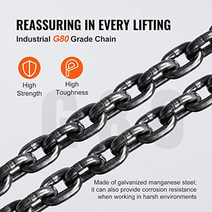 VEVOR Hand Chain Hoist, 1 Ton 2200 lbs Capacity 20 FT Come Along, G80 Galvanized Carbon Steel with Double-Pawl Brake, Auto Chain Leading & 360° Rotation Hook, for Garage Factory Dock - size: 1T 20FT