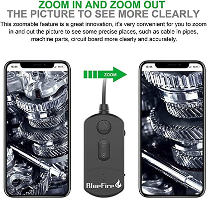 BlueFire 4.9FT 1080P Wireless Endoscope Camera, 2MP WiFi Borescope - size: 4.9FT