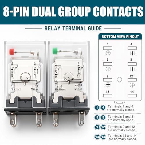 mxuteuk 2pcs HH52P DC 24V Coil 8 Pin 5A DPDT LED Indicator Electromagnetic Power Relay, with Base, with DIN Rail Slotted Aluminum - color: Black-8Pin-5A&Base, size: DC 24V