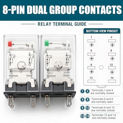 mxuteuk 2pcs Electromagnetic Power Relay HH52P AC 110V/120V 5A Coil 8 Pin DPDT with LED Indicator, with Base Socket, with DIN Rail Slotted Aluminum - color: Black-8Pin-5A&Base, size: AC 110V
