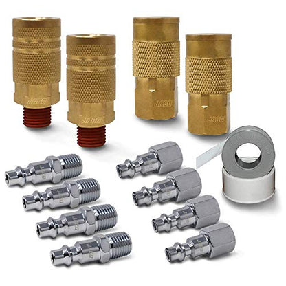 JACO Industrial Quick Connect Air Hose Fittings | Plug & Coupler Kit - 1/4" NPT (Set of 12)