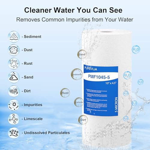 10" x 4.5" Whole House Sediment Water Filter 5 Micron, 4 Pack