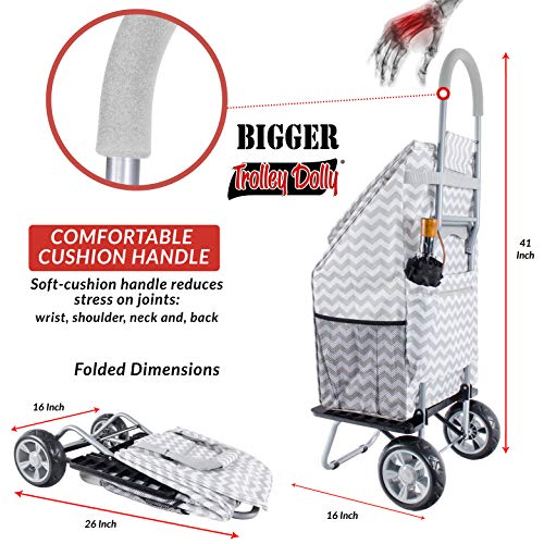 dbest products Bigger Trolley Dolly, Grey Chevron Shopping Grocery Foldable Cart - color: Grey Chevron