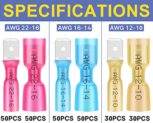 haisstronica 2 Packs of 260PCS Heat Shrink Spade Connectors - size: AWG 22-10 (Pack of 2), style: Male&Female Kit 260PCS
