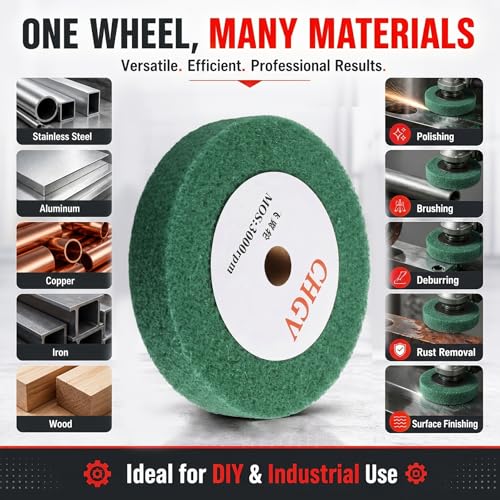 150mm x 50mm Non-Woven Nylon Polishing Burnishing Wheel, 240 Grit Wire Drawing Abrasive Flap Wheels 6" x 2" Polishing Flap Wheel for Stainless Steel Aluminum Copper Wood Metal(Green) - style: Green 6" x 2"