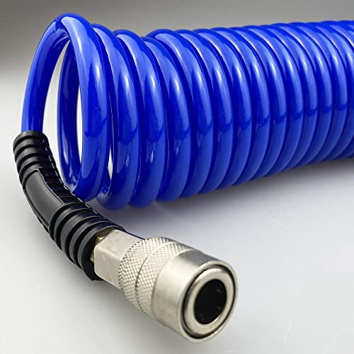 Darnassus PU Recoil Air Hose Compressor Tube with 1/4" Swivel Fittings - color: Blue, size: 15 FT