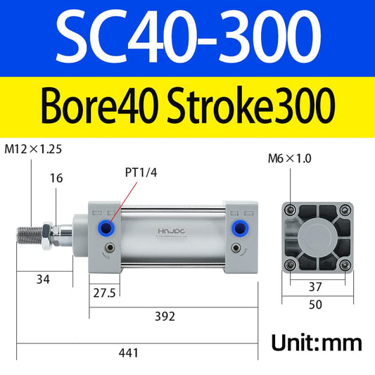 SC Long Stroke Air Cylinder 1-1/2 inch (40mm) Bore 12 inch (300mm) Stroke with Magnetic, Double Acting Aluminum Pneumatic Cylinder for Industrial Automation (SC40X300) - color: -40, size: 300