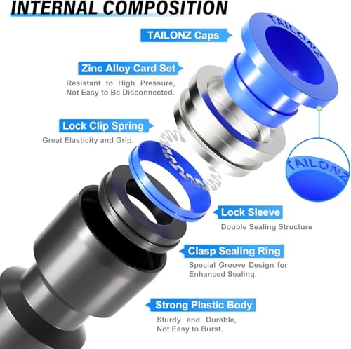 TAILONZ PNEUMATIC 1/4"3/8"1/2"1/8" Push to Connect Fitting Air Hose Fittings,Suitable for Nylon Tube PU Tube Air Tube and Other Connection Kits（Pack of 123） - size: Pack of 123