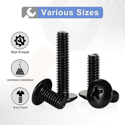 Mellewell M6-1.0 x 10mm Truss Head Machine Screws, Full Thread, 18-8 Stainless Steel, Black Finish, Quantity 25 - color: Black, size: M6-1.0 x 10mm