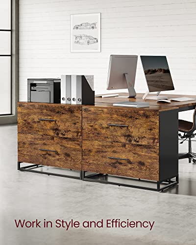 VASAGLE Lateral File Cabinet, Home Office, 2 -Drawer Filing Cabinet - color: Rustic Brown + Ink Black, size: 2 Drawers