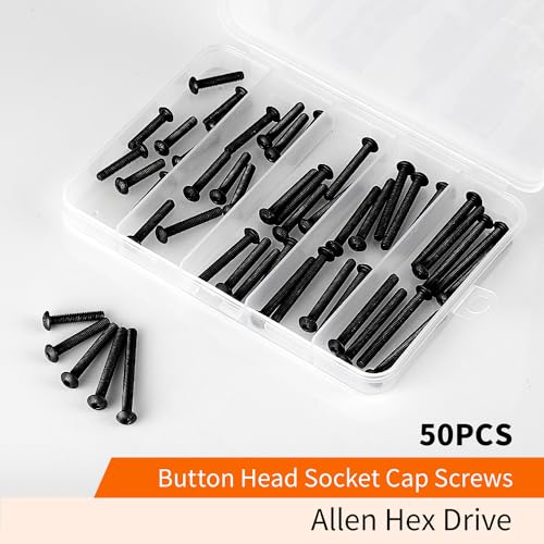 M4 x 30mm 35mm 40mm 45mm 50mm Button Head Socket Cap Screws Bolts, 10.9 Grade Alloy Steel Metric, Black Oxide Finish, Allen Hex Drive, Machine Fully Threaded, Assortment Kit 50PCS - size: M4 x 30/35/40/45/50mm (50PCS)