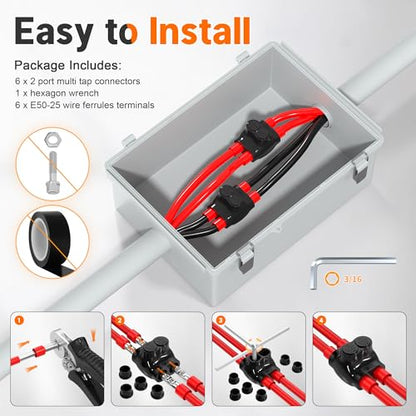 2 Port Insulated Multi Tap Connector 2/0-6 Gauge Wire Connectors Dual Entry Aluminum to Copper Wire Connectors Aluminum Wire Connector with Slotted Allen Hex - 6 Pack - size: 2/0-6 AWG